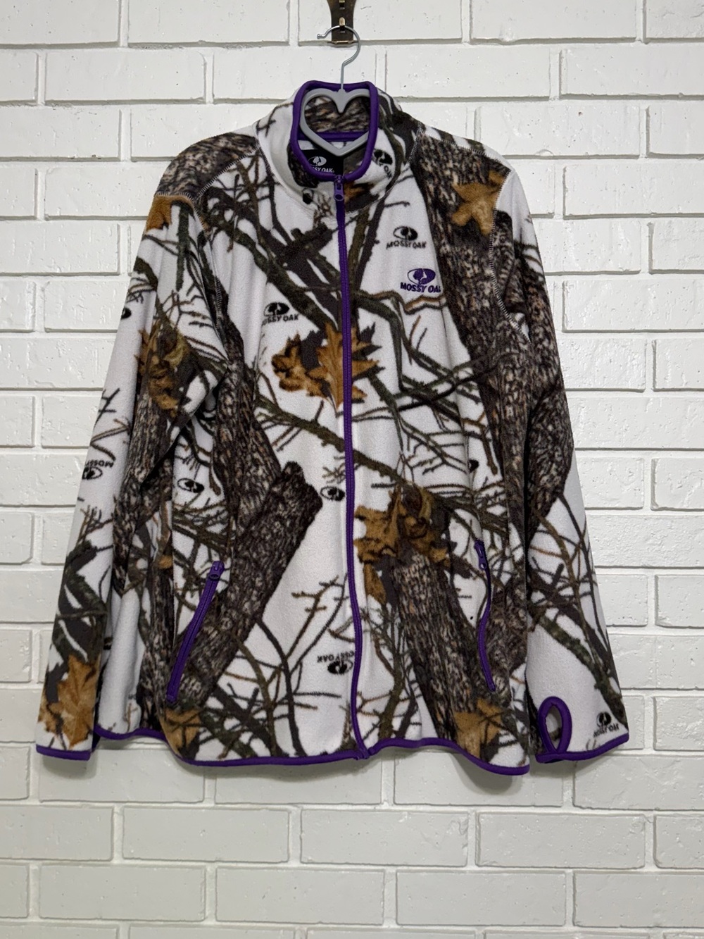 Mossy Oak Women’s Snow Camo Fleece Jacket Purple Trim Plus Size XXL 2X
